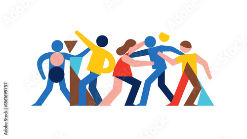 Abstract Figures of People Dancing and Moving Together in Unity