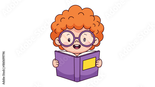 Child Reading a Book with a Bright and Happy Expression