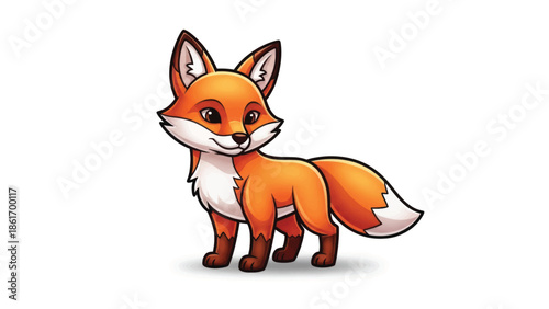 Playful cartoon fox illustration with bright orange fur and white tail tip in a charming pose.