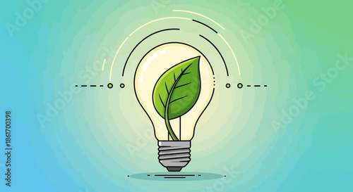 Innovative eco-friendly idea symbolized by a light bulb with a green leaf inside representing