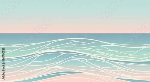 Abstract digital art featuring layered pastel waves and a soft serene sky design