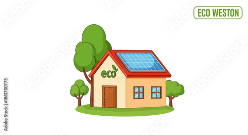 eco friendly house with solar panels and lush green trees promoting renewable energy and