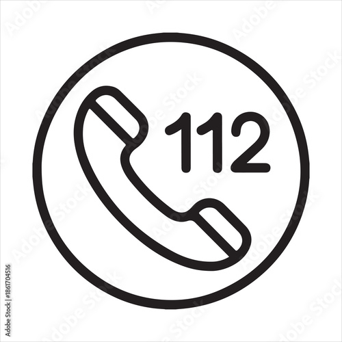 European emergency number 112 icon featuring a telephone handset inside a circle