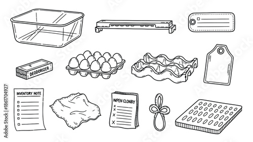 Kitchen utensils and cooking accessories illustration set.