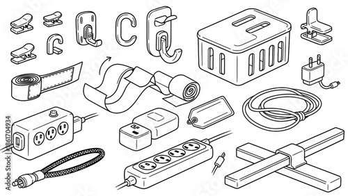 Collection of various electrical components and connectors.