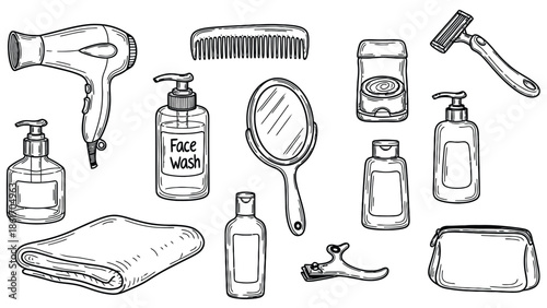 Collection of Personal Care and Hygiene Products Illustrated.
