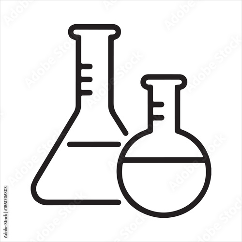 Two laboratory flasks with liquid for science experiments