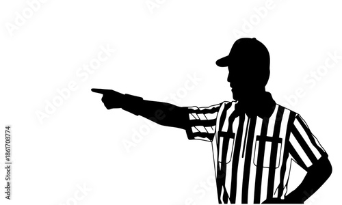 Black Silhouette Sports Referee Pointing Gesture Vector, American Football Umpire Signal Illustration, Basketball Soccer Official Clipart, Striped Shirt Arbitrator Icon, Judge Decision Pose Design