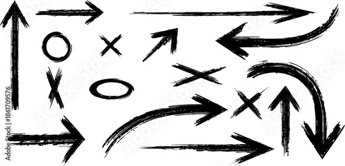 A hand drawn diagram of a football play with arrows and symbols indicating player movements and positions on the field in a strategic formation