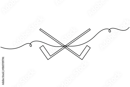 Ice hockey stick icon continuous one line drawing on white background minimalist sport equipment symbol outline vector illustration