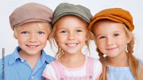 Joyful Kids in Colorful Caps: Playful Childhood Portraits