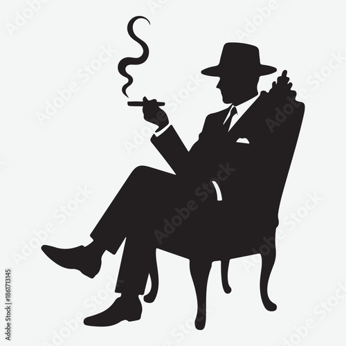 Silhouette of a man smoking a cigar in a chair