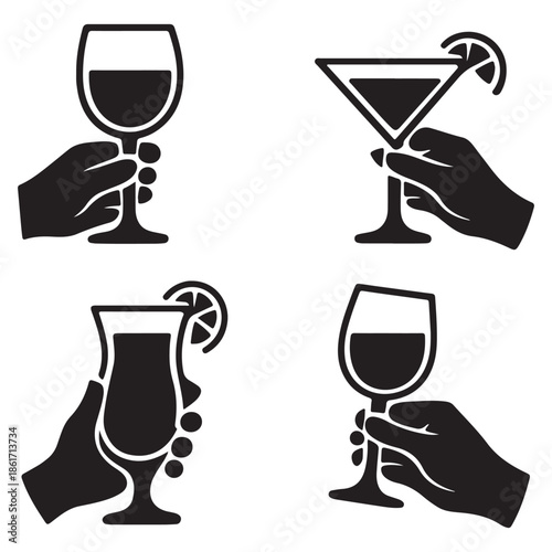 Different Hand Gestures Holding Wine Glasses and Cocktail Drinks