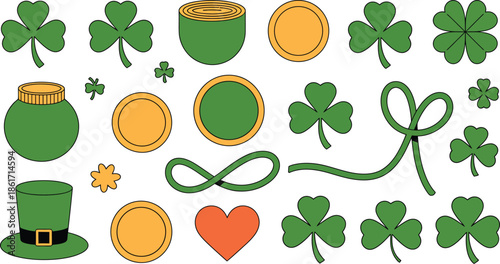 St patrick's day shamrock and gold coin clipart collection