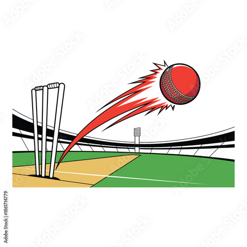 Fast Bowl Hitting Six Illustration for Cricket Stadium 2026