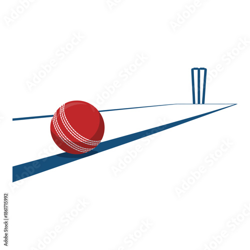 Professional Cricket Pitch and Ball Perspective Vector Illustration