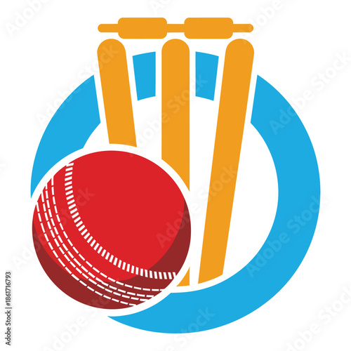 Abstract Cricket Stumps and Ball Icon Vector Design for Sports Logo