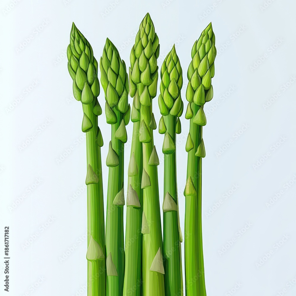 Fototapeta premium Fresh vibrant green asparagus spears standing upright in a close-up arrangement, conveying crisp wholesome freshness and natural vitality