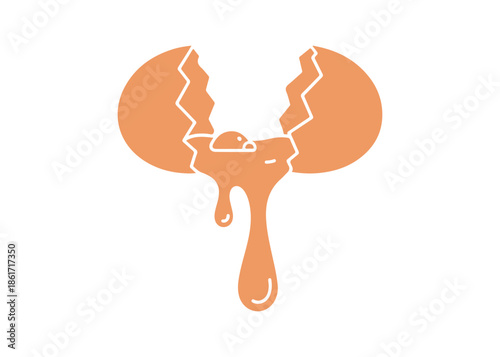 Egg white glyph representation. A shell that is cracked revealing albumen. Protein source. Natural moisturizer. Dermatology incorporating organic elements. Isolated vector illustration.