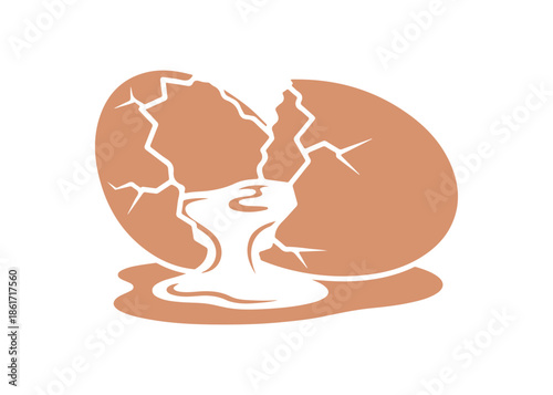 Icon of egg white in glyph style. Cracked shell with visible albumen. Source of protein. Natural moisturizer. Dermatology using organic components. Vector illustration separated.