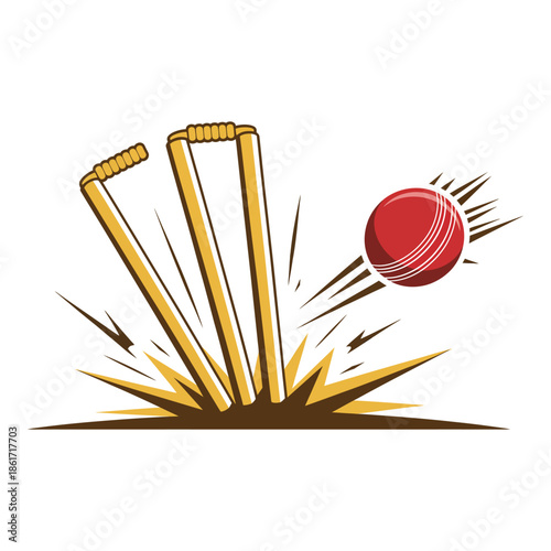 Cricket Wicket Fall Vector Illustration with Impact Effect