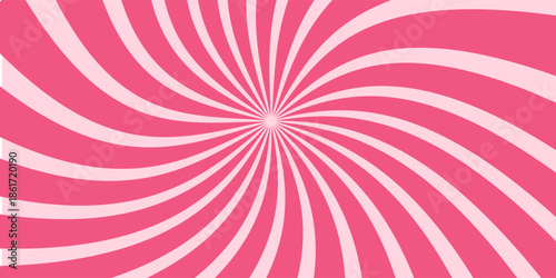 Candy color sunburst background. Pink rotating sunbeams design wallpaper. Colorful spinning lines for template, banner, poster, flyer. Sweet cartoon swirl or whirlpool. Vector backdrop