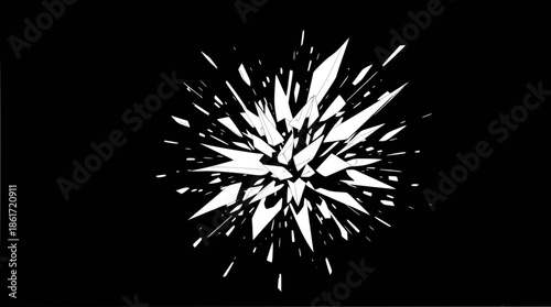 Dynamic black ink splatter on a clean white background, creating an abstract and expressive artistic texture with numerous small droplets and irregular shapes.