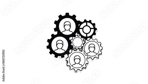 Interconnected team members working together as a collaborative mechanism for success.