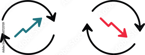 Growth and Decline Trend Icons Circular Arrows Vector.