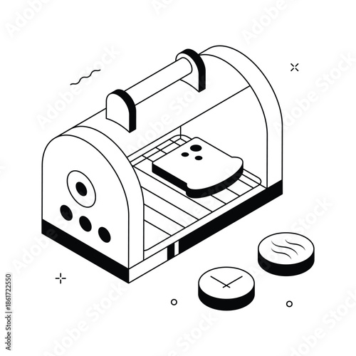 Easy to edit isometric illustration of toaster oven appliance