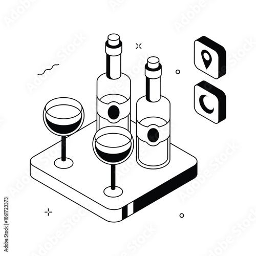 A premium isometric illustration of wine bottles, editable vectors