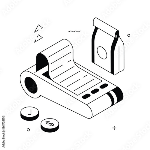 An editable isometric illustration of pos terminal system