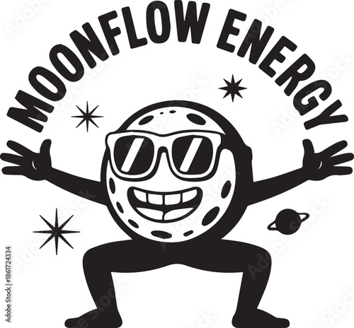 Moonflow energy vector design with moon doing yoga and meditation poses