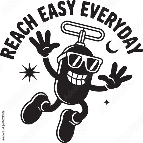 Cartoon cane character walking reach easy everyday with vintage design style