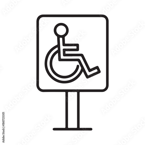 A simple black and white illustration of a wheelchair accessibility sign on a white background