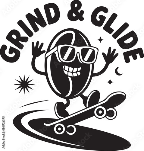 Grind and glide mascot coffee bean skateboarding with sunglasses vector