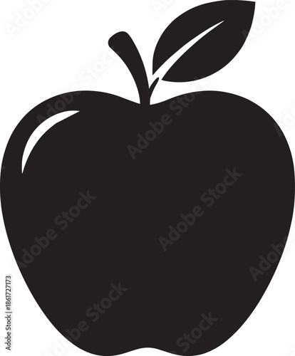 Flat Apple Vector Silhouette Icon – Minimal Black Fruit Shape on White Background