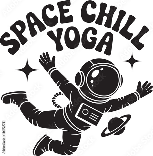 Space chill yoga vector design with happy astronaut in outer space fitness