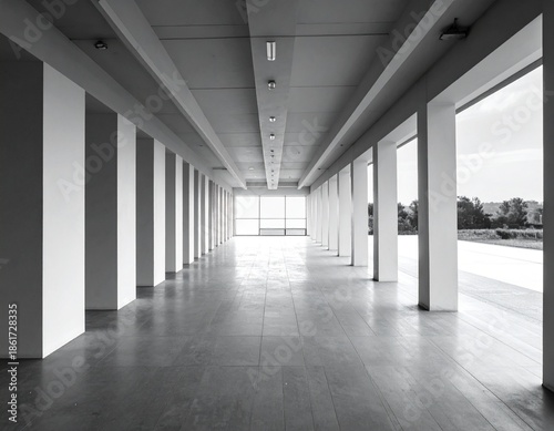Minimalist Modern Corridor Interior with Symmetrical Perspective
