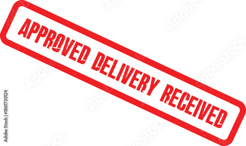 A close-up view of a red approved delivery received rubber stamp on a white background