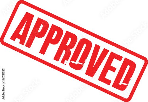 A close-up view of a red APPROVED stamp on a white background with a rectangular border