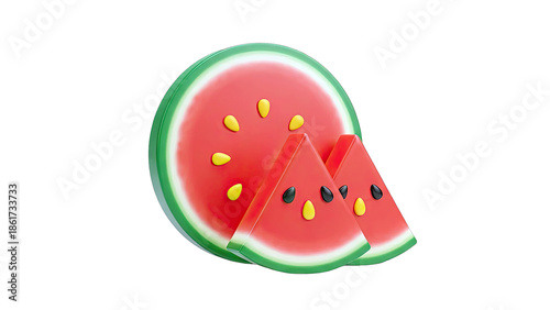 3D Rendering of Watermelon Slices and Full Slice