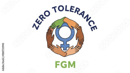 Zero tolerance female genital mutilation fgm awareness symbol with diverse hands and venus symbol