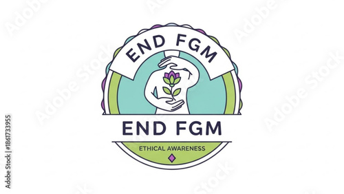 End fgm movement ethical awareness symbol with hands holding purple flower logo design