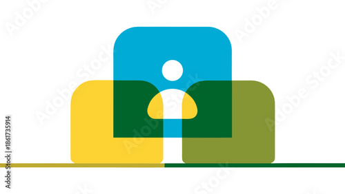 Overlapping rounded rectangles in blue, green, yellow, vector graphic, modern abstract design