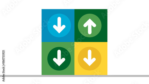 Vector flat design of abstract arrows and shapes in blue, green, and yellow colors