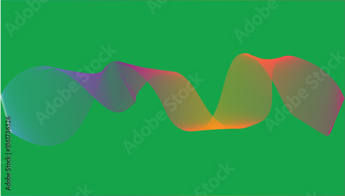 Vibrant multicolored wavy ribbon on green background, colorful abstract design element for graphic resources