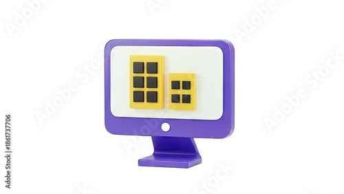 3D Illustration of a Computer Monitor Displaying Building Blocks