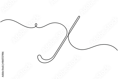Hockey stick icon and sign continuous one line drawing on white background minimalist single art sport equipment symbol outline vector illustration