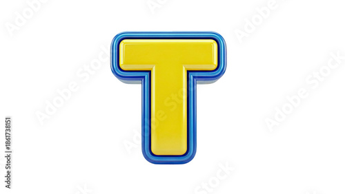 3D Render of a Yellow and Blue Letter 'T'